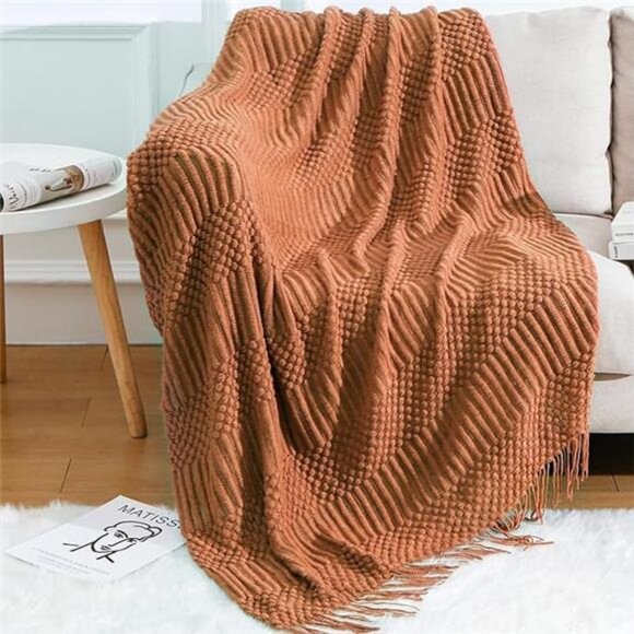 Knitted Throw Blanket for Couch and Bed, Soft & Cozy Knit Blanket Lightweight - Picture 7 of 7